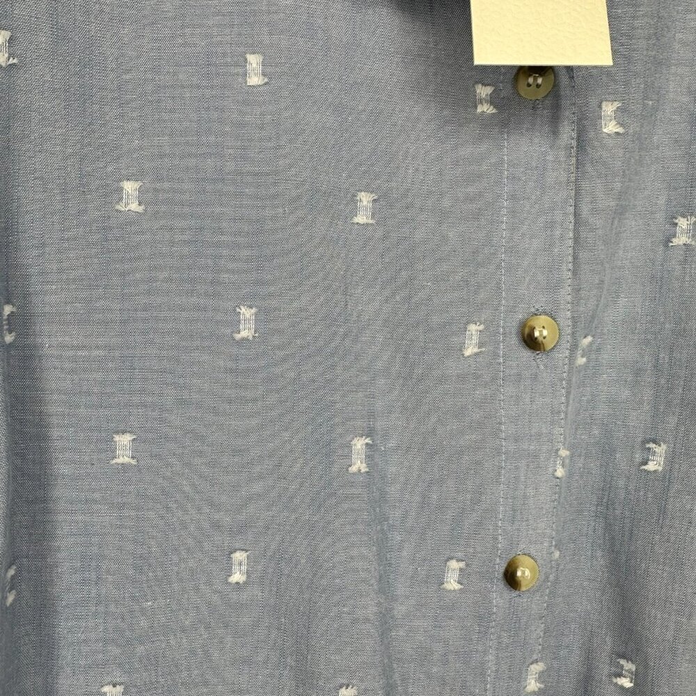 NWT - (L) Sim & Sam Blue Embroidered Button Down, Relaxed Fit Shirt - Picture 3 of 4